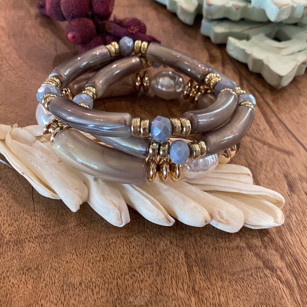 Taupe & Blue Bracelet Stack